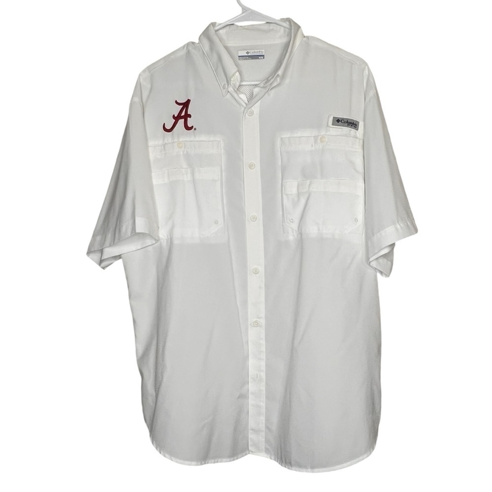 Alabama Crimson Tide Button Shirt Fishing Mens Size M Columbia White NCAA